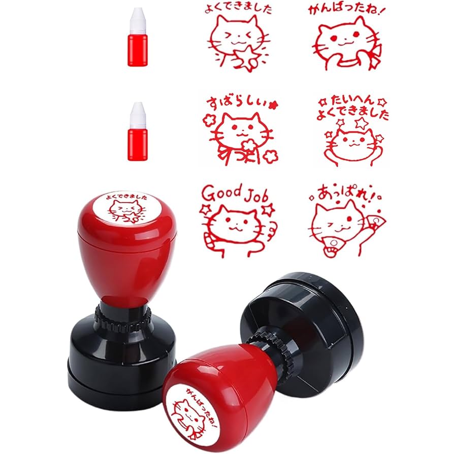 Amazon.co.jp: ごほうびスタンプ 6種類セット赤色 ネコ 補充
